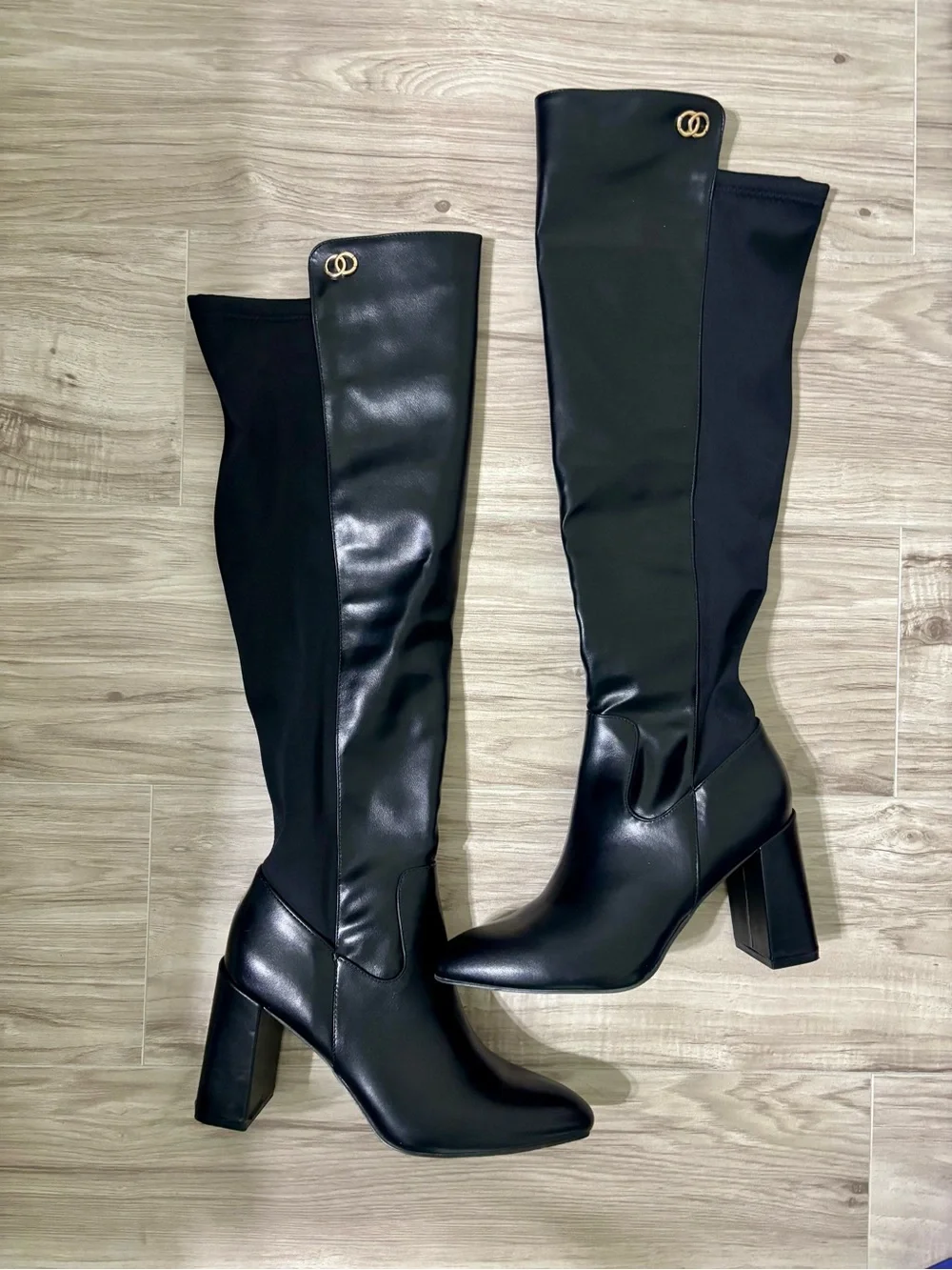 Liliana Raye 1 Black Knee-High Block Heel Boots 8.5